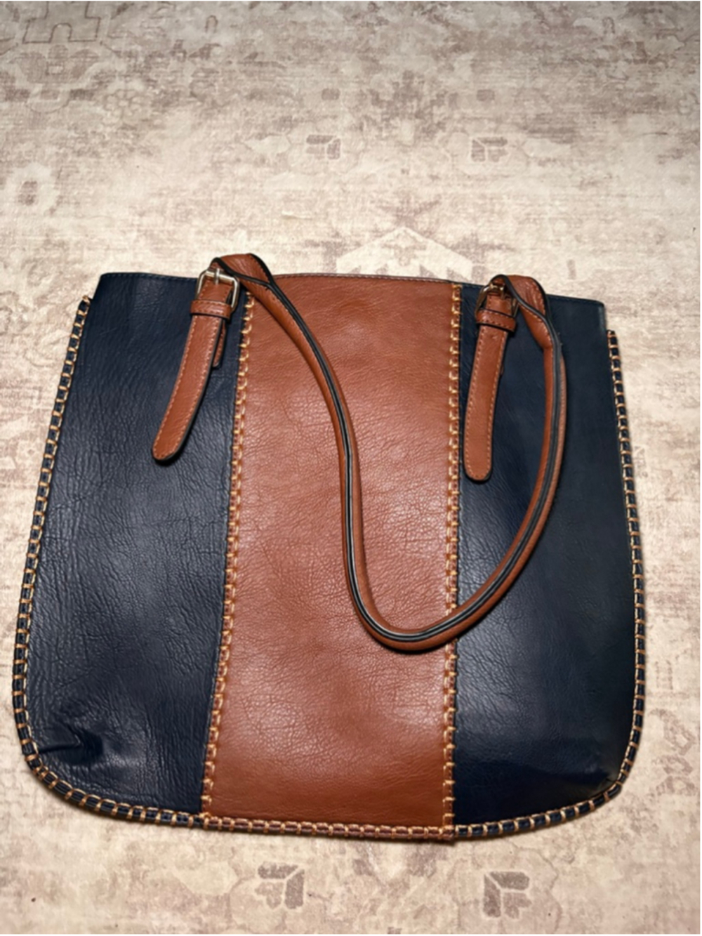 TreKa Two-Tone Navy Brown Handbag Tote